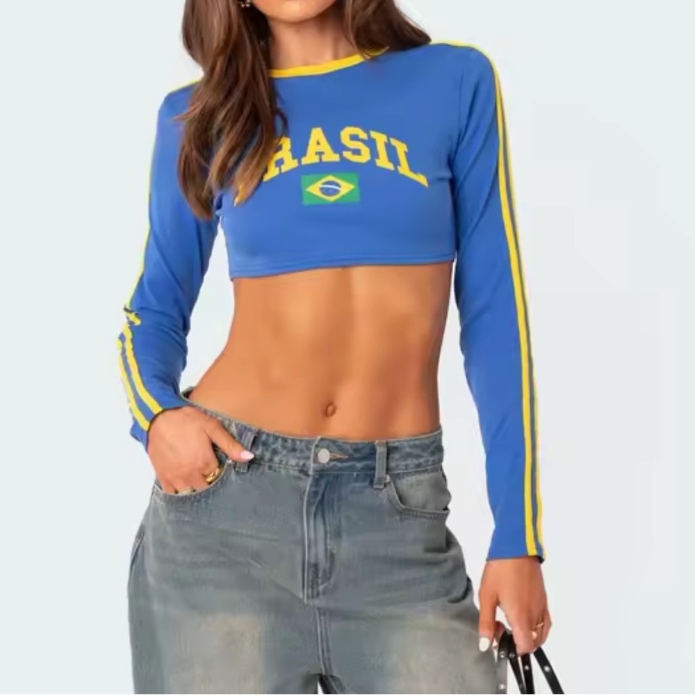 Editked Women’s Brazil Long Sleeve Crop Top
